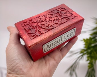 Carved Mango Wood Keepsake Urn: Barn Red Pet/Human Ashes Box