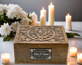 Individuell gravierte Holzurne: Mango Wood Denim Erinnerungsbox