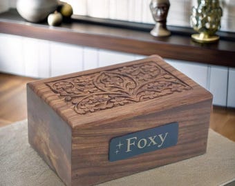 Carved Rosewood Pet Urn: Engraved Memory Box