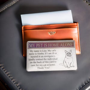 Tarjeta de seguridad de metal personalizada para gatos, identificación grabada duradera para información de contacto de emergencia, regalo ideal para dueños de mascotas