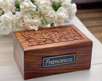 Carved Rosewood Pet Urn: Keepsake Cremation Box