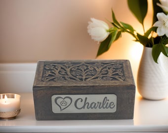 Carved Mango Wood Keepsake Box: Tiny Wooden Urn for Ashes