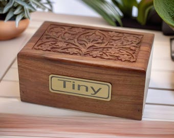 Rosewood Dog Ashes Box: Flower Carved Pet Cremation Urn