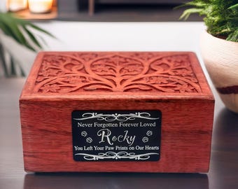 Hand Carved Mango Wood Pet Urn: Barn Red Memory Box
