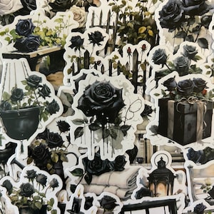 Adesivi per mobili vittoriani in bianco e nero con rose di Dark Academia