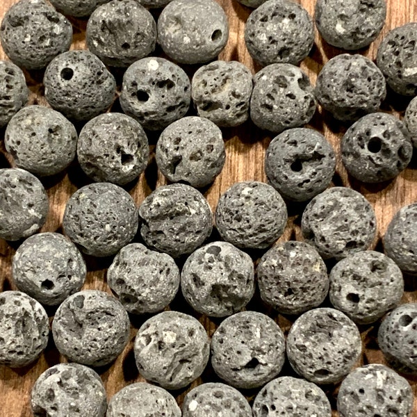 10 Natural Unwaxed Lava Rock Gemstone Beads, Size ~ 8mm, Hole ~ 1mm, Smooth Round, Handmade DIY Artcrafts, Jewelry Supplies SS6