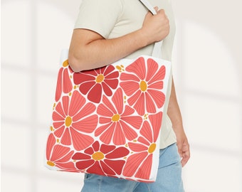 Retro floral tote bag for every day, Abstract floral bag, tote bag gifts