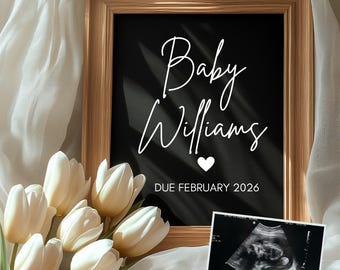 Digital Pregnancy Announcement Tulip, Editable Template for Social Media, Spring Baby Reveal, Gender Neutral, Minimal Canva Template