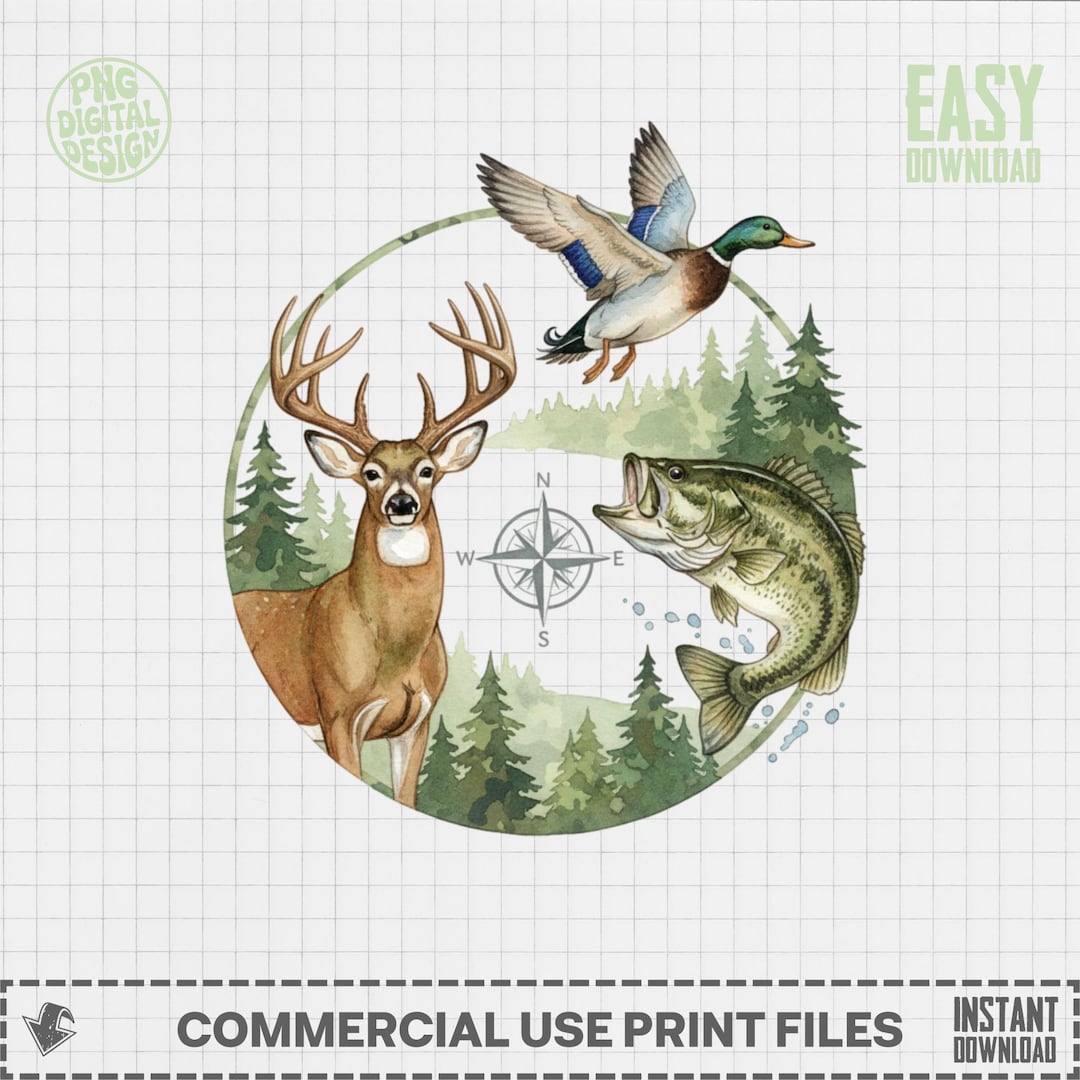 Hunting Fishing PNG, Deer Duck Bass, Wildlife Digital Image, Outdoors ...