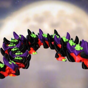 Witch Dragon 17 inches Long or Mini 6 inches Long- 4 Color Option Glows in Black Light-Full Color 3D Printed Articulated Fidget Toy