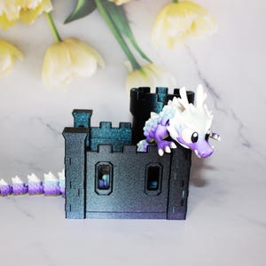 3D Printed Dragon Fidget Toy with Castle - 10 Inch Flexi Dragon