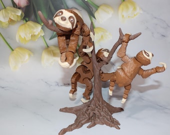 Sloth 3d Printed Comes with Tree Flexi Fidget Articulated-Great Gift Idea-Free Shipping