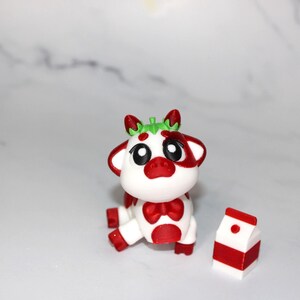 Strawberry Cow with Milk Carton:3 inches long- Full Color 3D Printed Articulated Flexi Figurine- Free Shipping Included!