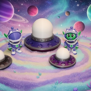 3D Printed Space Alien with Ship Container | Mini Spaceship Clicker Options | Fidget Toy | Gift