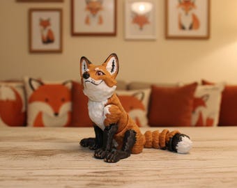 3D Printed Articulated Fox Figurine | Woodland Desk Decor, Animal Collectible 3.5"