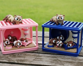 Flexi Pet Set: 3 Guinea Pigs, Hamster, Ferret with Mini Cage and extra food, randomly chosen 3D Printed