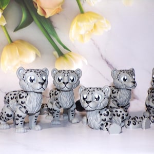 Snow Leopard 5 inches long 3D Printed Articulated Flexi Fidget Toy - Free Shipping Included!