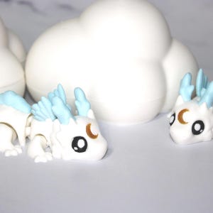 3D Printed Moon Baby Dragon: Articulated Fidget Toy-5" cloud included