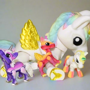 3D Printed Flexi Unicorn Figurine: Tiny Magical Horse with Cloud