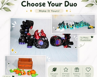 Choose Your Duo Set – Dragon & Turtle Pair | 3D Printed Fantasy Animals | Articulated Mini Figures | Cute Gift Set