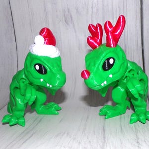 2 Christmas T-Rex 4.5 in tall-3D Printed Articulated Figurine-Free Shipping