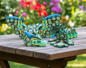 3D Printed Articulated Peacock Dragon Figurine