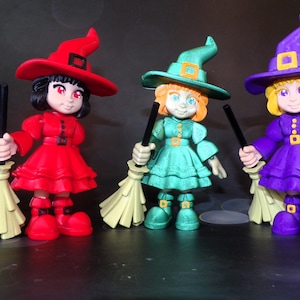 3D Printed Witch, Fidget Witch, Articulated Witch with Broom Stick, Free Shipping