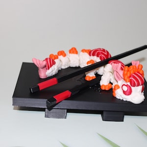Sushi Dragon-Includes a tray, chopsticks, and wasabi with bowl-3D printed Flexi Figurine