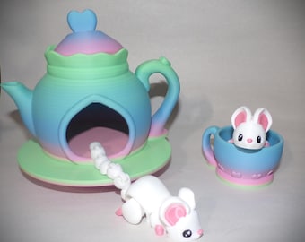 3D Printed Mouse Tea Party Set: Articulated Fidget Toy