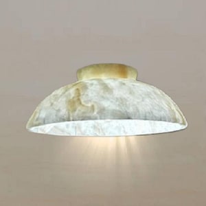Hand-Carved Italian Alabaster Flush Mount Lamp, Natural Stone Ceiling Light Fixture