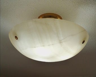 Honingalbasten semi-flush lamp – Italiaanse hanglamp – natuurstenen kroonluchter – moderne mediterrane verlichting