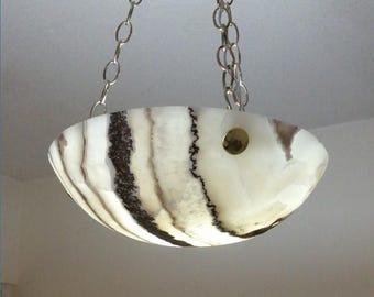 Exotic White Alabaster Light Fixture, Alabaster Chandelier Italian Alabaster Lamp, Marble Pendant Light, Uplight Ceiling Mount Lighting