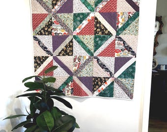 Handmade Quilted Wall Hanging: Boho Fabric Art Tapestry