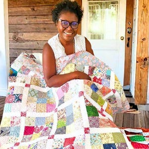 Handmade Heart Vintage Hand Quilt Colorful Patchwork Throw Cozy Farmhouse Quilt Heirloom Quality Bed Cottage Decor Gift For Mom Gift For her