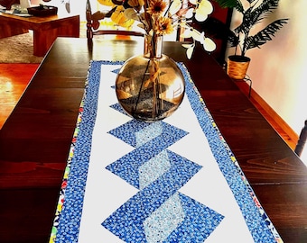 Handmade Quilted Table Runner: Modern Geometric Patchwork Decor