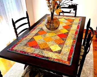 Handmade Bright Table Quilt: Geometric Diamond Design
