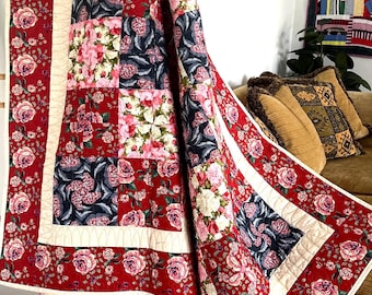Couette florale faite main : literie en patchwork botanique réversible