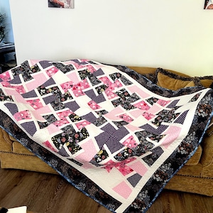 Easy QAYG Layer Cake  Quilt Pattern, PDF,  Modern Quilt Pattern for Precuts, 10 inch squares, Beginner-Friendly Quilt Design step by step