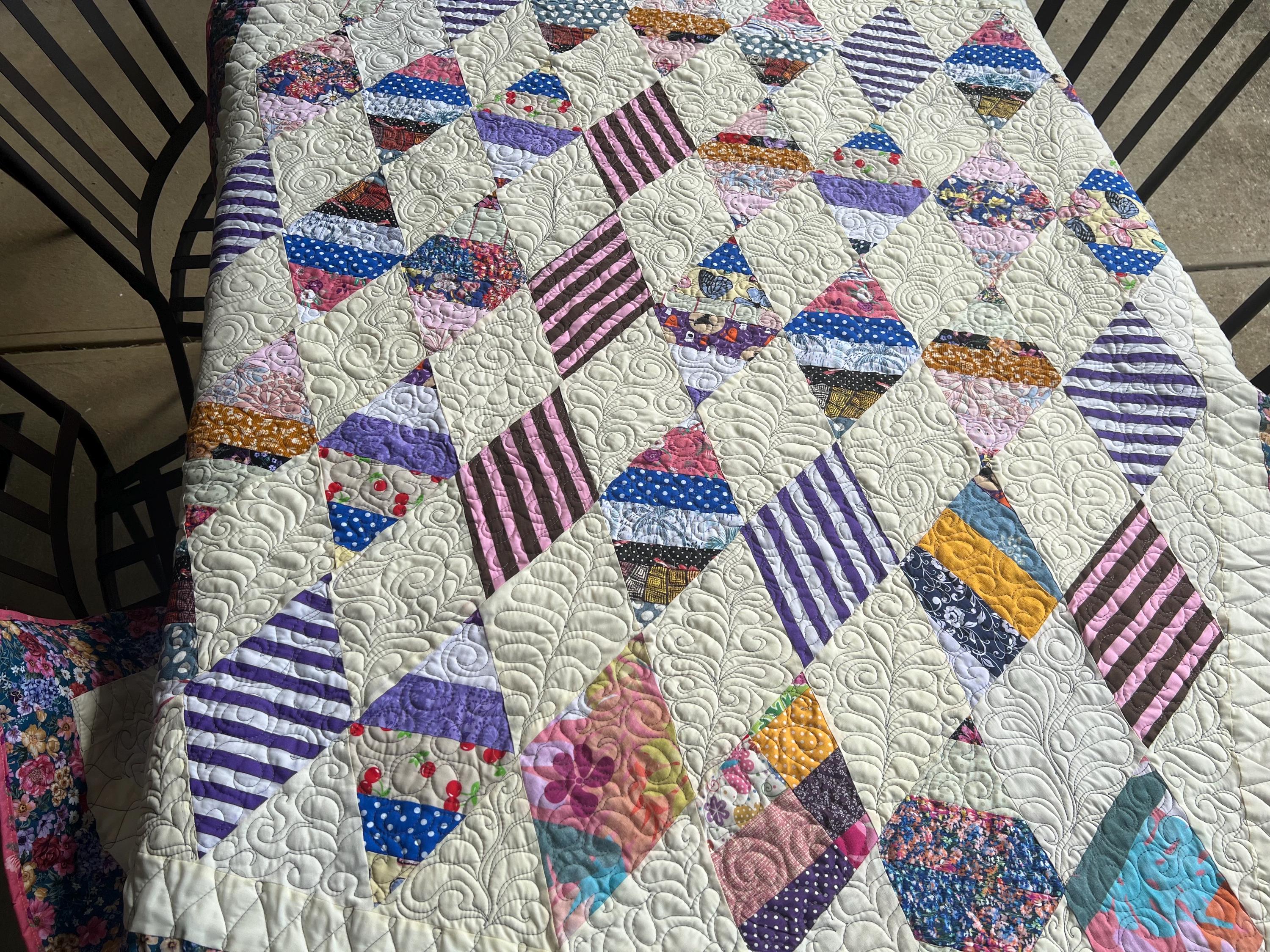 ハンドメイドパッチワークスクラップキルト：綿100％、63インチ×63