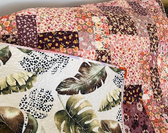 Handmade Floral Patchwork Quilt: Vintage Inspired Cotton Throw Blanket