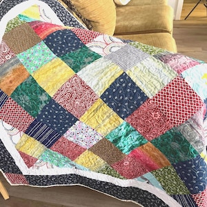 Reversible Sofa Throw Quilt Handmade Bright Bold Patchwork Quilt Double-Sided Design Colorful Living Room Decor Perfect home warming present