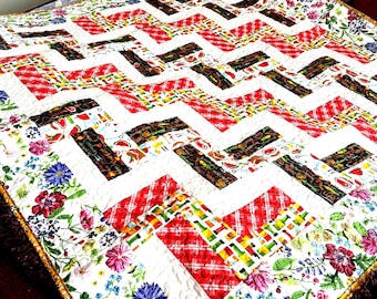 Handmade Patchwork Table Quilt: Summer BBQ Decor (60x60)