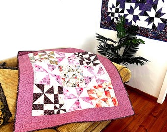 Edredón de patchwork hecho a mano: moderna manta de algodón para el regazo