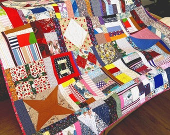 Vintage Handmade Patchwork Quilt: Heirloom Farmhouse Throw