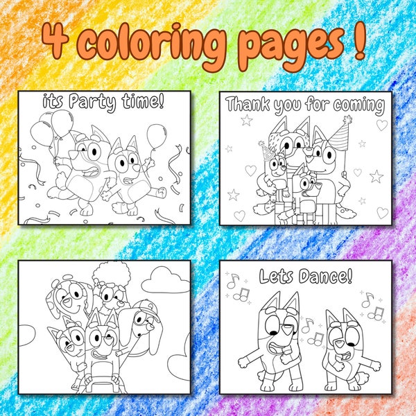 Bluey Bingo Coloring Pages- Digital download- 4 pack- Print at home- Bluey Party- Bluey Birthday- Bluey activities