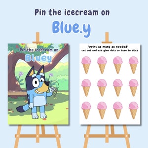 Pin the tail on Bluey, Pin the tail game, Bluey Party, Bluey Party Favors, Bluey Party Game, Bluey Signs, Bluey Activities, bluey inspired