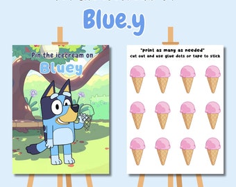 Pin the tail on Bluey, Pin the tail game, Bluey Party, Bluey Party Favors, Bluey Party Game, Bluey Signs, Bluey Activities, bluey inspired