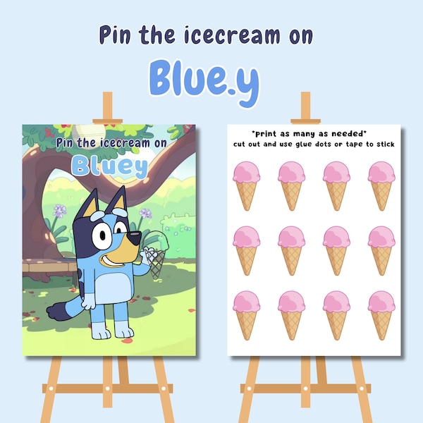 Pin the tail on Bluey, Pin the tail game, Bluey Party, Bluey Party Favors, Bluey Party Game, Bluey Signs, Bluey Activities, bluey inspired