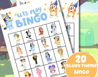 Bluey Bingo Birthday Game, Blue dog Birthday Bingo, Instant Download, bluey Theme Bingo, printable Instant download, games for kids