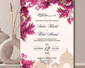 Invitación de boda musulmana, boda islámica, Nikaah digital invitar tarjeta de invitación de boda musulmana tarjeta de invitación editable, boda musulmana